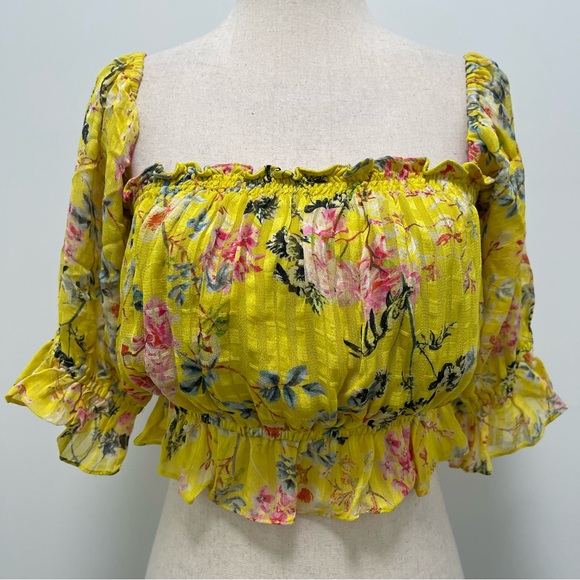 HEMANT & NANDITA Tops - HEMANT & NANDITA Floral Crop Top, Yellow, Medium
